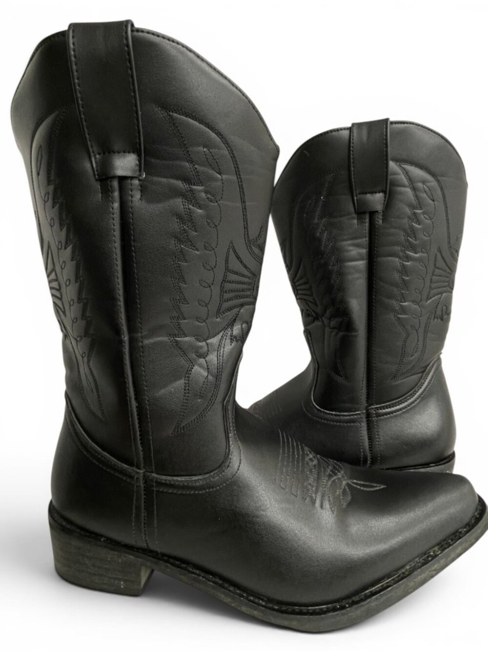 Roper Black Faux Leather Western Cowboy Biker Boots Fits Men's 10.5
